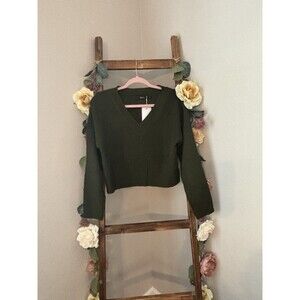 Mirol Olive Green V-Neck Knit Sweater Long Sleeve